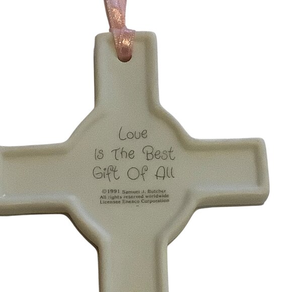Vtg Precious Moments Enesco Love Is The Best Gift Cross Ornament Jesus 4.25" - Picture 3 of 6